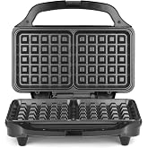 Salter Double Waffle Maker - Belgian and American Waffles, Non-Stick Deep Plates, Double Plates, Automatic Temperature Contro