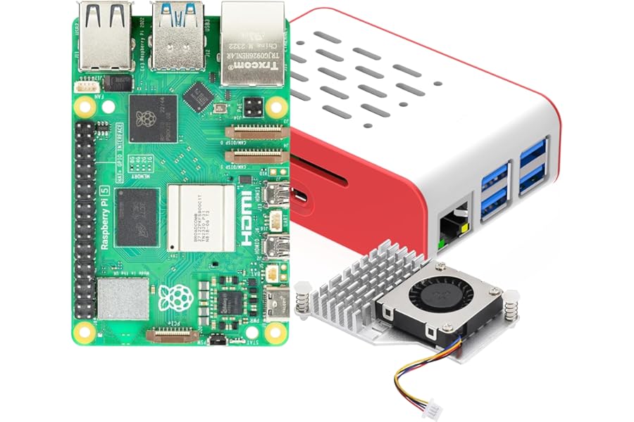 iRasptek basic kit for Raspberry Pi 5 4GB RAM with Red&White Case and Active Cooler