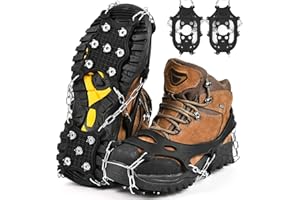 Crampons Neige, Dereine Crampons Antidérapent avec 12 Dents, Crampons pour Chaussures, Crampons de Glace Acier Inoxydable et TPE Durable pour la Neige, la Glace, Les Randonnées, la Chasse en Hiver