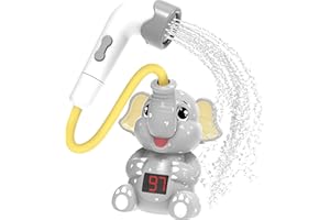 CHEEKY CHIMP Portable Baby Bath Shower Head with Digital Water Temperature Display & Rechargeable Battery | Elephant Bathtime Sprinkler | Newborn Bath Toy Rinser | Wishlist | Toddler Tub Essentials Accessories