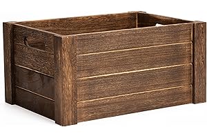Wickerfield Wooden Crates with Cutout Handles Under Bed Storage Boxes Cube Christmas Eve Large Gift Box Dog Toy Hamper Baskets for Gifts Empty (Brown, Medium)