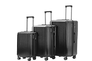 Münicase M816 TSA-Schloss Koffer Reisekoffer Trolley Kofferset Hardschale Boardcase (Schwarz, 3tlg. Kofferset)