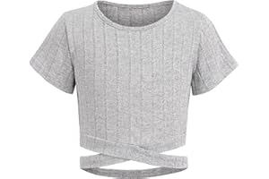 Arshiner Girls T-Shirts Crop Top Kids Summer Short Sleeve Solid Color Round Neck Shirt Casual Fashion Tee Shirt for Girls 8-15 Years