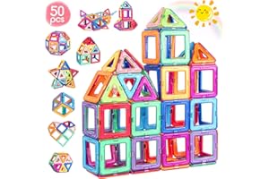 aaczly Costruzioni Magnetiche 50 Pezzi Blocchi Magnetici per Bambini 3D Blocco Magnetico Costruzioni Giocattolo Magnetiche Educativi Calamite Montessori per Bambini 3 4 5 6 7 8 Anni