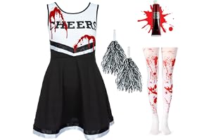 Flicka, zombie cheerleader, kostym, utklädnad, blod, sprinklande strumpbyxor, död outfit, barn, skola, flicka, barn, fest med