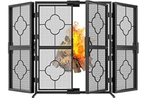 AMAGABELI GARDEN & HOME Amagabeli Parascintille per camino da Interno 3 Pannelli in Peltro Ferro Battuto Grande Schermo Copertura in Rete Decorativa per Esterni in Metallo Pannelli per Camino Parascintille in Acciaio