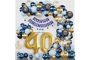 YFKJEU Decoration Anniversaire 40 ans, Arche Ballon Anniversaire 40 ans, Ballons Anniversaire Bleu Or Deco, Ballon 40 Ans, Bannière Joyeux Anniversaire, Deco Anniversaire pour 40 ans Anniversaire Femme Homme