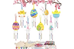 HONMOK 8 Kits Colorer Carillon Vent Lapin/Poussin/Oeuf en Bois avec Pinceaux et Peinture pour Enfants Loisirs Créatifs de Pâques Activité Groupe DIY Déco Suspendu