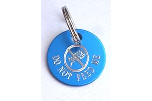 Paradise Pets DO NOT FEED CAT SAFETY ID TAG PERSONALISED ON REVERSE WITH YOUR CHOICE OF TEXT - BLUE WITH FISH BONE MOTIF