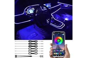 TABEN Luz Ambiental del Coche RGB App Control Lámpara de luz Decorativa DIY Reajuste Tubo de Fibra óptica Flexible 64 Colores Iluminación Interior Atmósfera Luz 1W DC 12V 8m