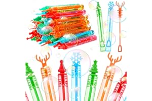 VEYLIN Christmas Mini Bubble Tubes with Wands - 20PCS Kids Bubble Party Bag Fillers for Xmas Party Supply