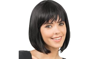 Chaks - Perruque Bob cheveux courts, coiffure en cheveux synthétiques, 30 cm lisse avec frange pour carnaval, cosplay ou festival