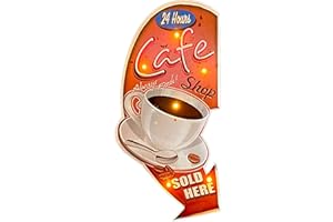 DiiliHiiri Poster luminoso caffè retrò americano - Targa metallica con luci a LED per parete da caffetteria cucina bar ristorante decorazione casa vintage anni 50 | 63 x 31 x 5 cm (9076)