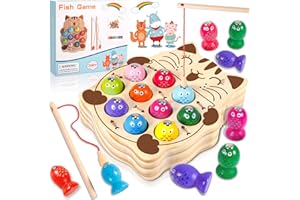 FAMKEEP Jeux Enfants 2 Ans,Jeux Montessori,Jouets en Bois Jeu de pêche,Jeux Magnetique Enfant,Cadeau Garçon Fille,Jeu de Peche Magnetique,Jeux Enfants Cadeau 2-5 Ans