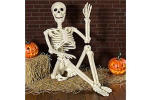 Bstalpine 90CM Esqueleto Humano Tamaño Real, Esqueletos con Articulaciones Móviles, Esqueleto Halloween para al Aire Libre de Interior jardín casa Patio Decoración