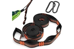 EXIN DECHEN Lot de 2 Sangle Hamac, 2m x 2,5 cm, Fixation en Polyester, Hamac Sangles avec Mousquetons, Fixation Arbre, Portée Maximale 300kg, Corde pour Balançoire et Camping
