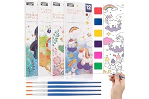 NIBOKEN Libro de Imágenes para Colorear para Niños, Libros de Niños con Acuarelas con Pincel de Tanque de Agua para Pintar, Patrones Libro para Colorear para Niños, Marcapáginas de Acuarela 4PCS