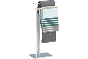 Relaxdays Towel Holder Freestanding, Towel Rack, 2 Rails, H x B x D: approx. 78 x 46 x 20 cm, Chromed Towel Stand, Silver