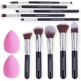 PORTENTUM Professional Makeup Brushes Set 10+2 Pieces &ndash; For Foundation Powder Blush Contour &ndash; With Sponges