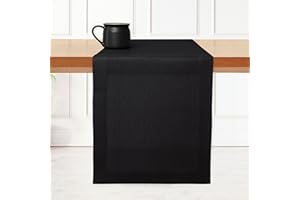 D'Moksha Homes Linen Table Runner 14 x 60 Inch - 100% Pure Linen Black Table Runner - Machine Washable Farmhouse Table Runner