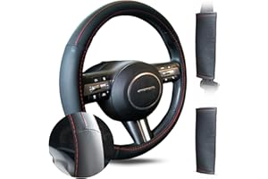 MOEM&AN Funda de Volante de Coche, Cubre Volante Coche + Regalo 2 Almohadillas Cinturón Coche, Protector Volante Coche, Fundas Volante y Cinturones, 37 a 39 cm Antideslizante, Suave, Color Negro