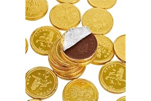KIDZKANDY Lot de 50 pièces de monnaie dorées en chocolat au lait, bonbons au chocolat, cadeau d'anniversaire et de Noël