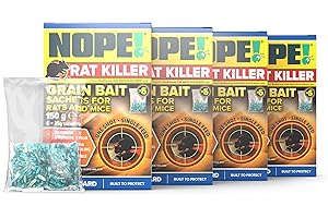 NOPE! Rat Killer Grain Bait 4 x 150g | Super Strength Poison Sachets | Single Feed Premium Oat Grain Bait | Quick-Acting Rodent Control and Mouse Killer | Works Outdoors in All Weather