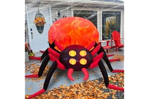Danxilu 8 FT Giant Halloween Inflatable Spider Outdoor Decoration with Rotating LED Flame Light, Blow up Inflatables Outdoor Holiday Yard Decorations for Garden Lawn Roof Halloween Decor