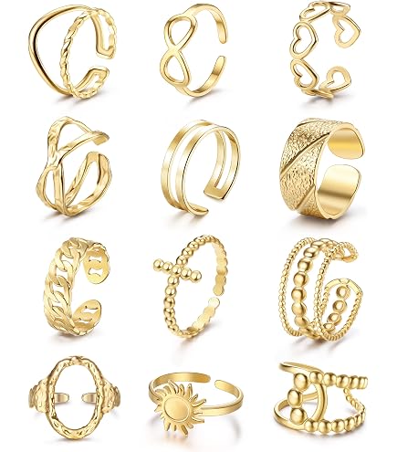 JeweBella Set Anelli Donna Impilabili in Acciaio Inossidabile - Anelli Aperti Nocche Minimalista Argento/Oro