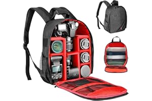 Trintion Camera Backpack Bag Waterproof Photography Camera Bag Case Laptop Photography Backpack with Removable Padded Insert for DSLR SLR Camera Lens Case Fits Up to 13 inch Laptop (Red)