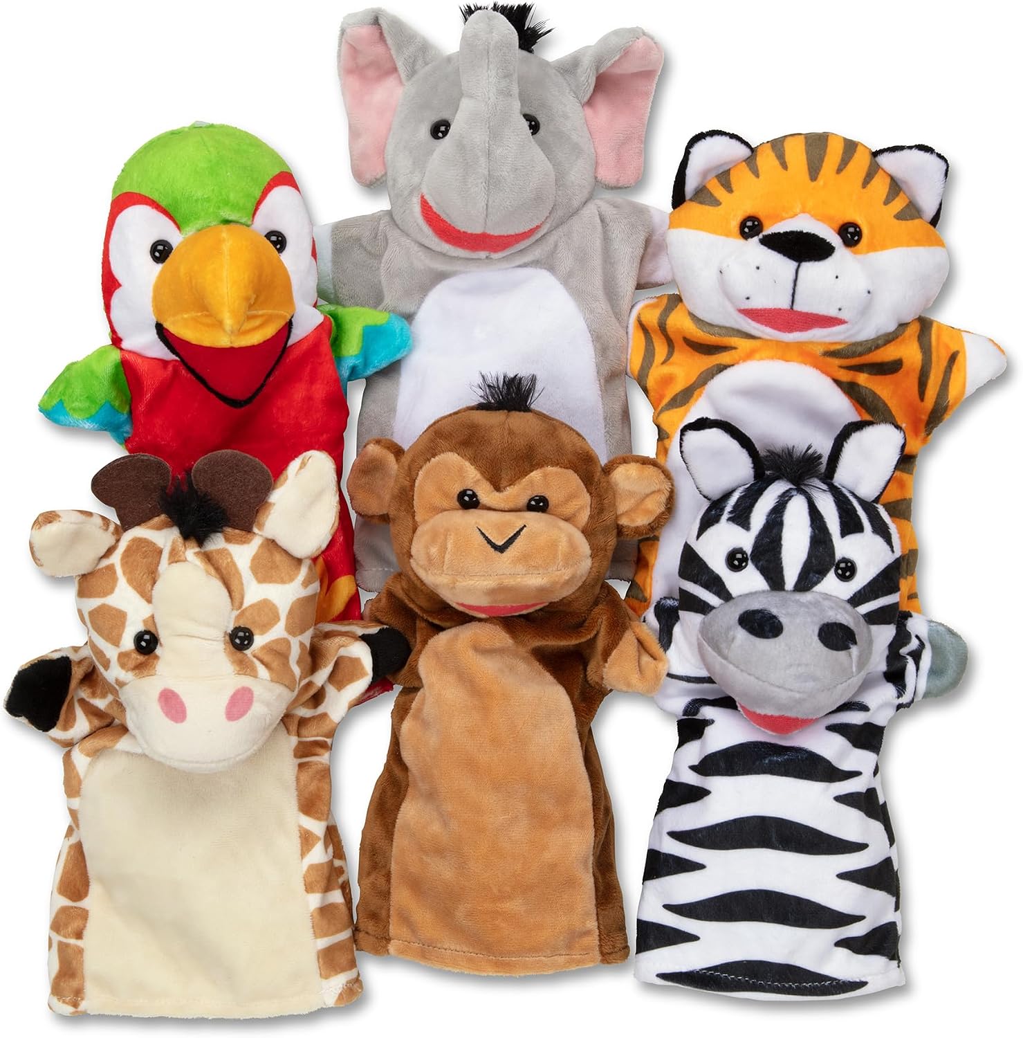 MELISSA & DOUG - Marionetas de Mano Amigos del Safari: 6 Peluches de Mano de Jirafa, Elefante, Zebra, Mono, y Más, 6073171, Juguetes Niños 2 Años, Regalo Niño 2 años +, Juegos Niños 2 Años +