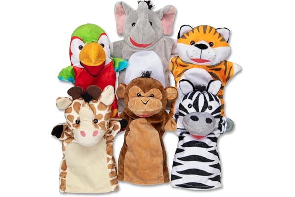 Melissa & Doug - 6 Marionnettes Thème Animaux Safari - Marionnettes À Mains pour Enfant - Peluche Jeu De Rôle - Jouet D'Activité, De Développement Et d'apprentissage - Cadeau Enfant 2 Ans Et +