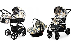 BabyLux® Carrito de Bebé Sistema de Viaje Set 3 en 1 - Miracle - incl. Capazo, Silla de Paseo, Silla Coche - Cochecito - con Bolso cambiador, Cubierta para la lluvia, Mosquitera etc.
