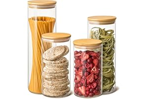 Praknu Barattoli Vetro con Coperchio - Ermetico - Set di 4 Contenitori Vetro di Borosilicato - Con 4 Guarnizioni Extra - Set Barattoli Cucina
