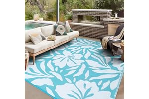 VK·LIVING Outdoor Rug for Garden Patios Waterproof 120X180cm Reversible Carpet Durable & UV Resistant Modern Outdoor Mat Portable Lightweight Area Patio Rugs for Balcony Camping Yard RV Blue&White