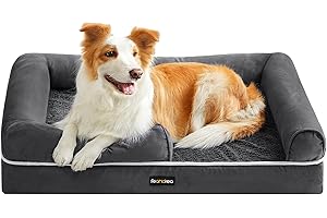 Feandrea Orthopädisches Hundebett, Hundekissen, Hundekorb, weiche Polsterung, Hundesofa, erhöhte Ränder, Bezug abnehmbar und waschbar, 91 x 68 x 18 cm, rutschfeste Unterseite, dunkelgrau PGW076G01V1