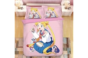 Fgolphd Sailor Moon bettwäsche Kinderbettwäsche 3D-Digitaldruck -Mikrofaser,Bettbezug Mit Kissenbezug Allgemein für Erwachsene und Kinder (135 * 200cm,19)