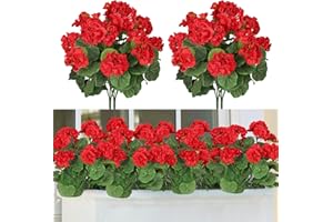 ASTNIC 4 pz Fiori artificiali, Geranio artificiale Fiori di seta per Outdoor Indoor, decorativo Fiori artificiali in vaso, resistente UV di plastica Fau Fiori Patio Garden Party Table Decor (rosso)