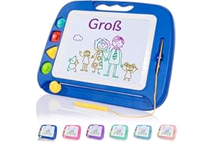 ‎SGILE SGILE Große Magnetische Maltafel Zaubertafel Kinder, 42×32 cm Magnet Magnettafel mit 4 Stempeln, Kreatives Spielzeug ab 2 Jahren, Geschenk für Jungen & Mädchen 1 2 3 4 Jahre, Blau