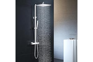 Columna ducha Termostática, YOOZENA Duchas de Baño Columna Alcachofa de Ducha con Manguera,Regulable en acero inoxidable Cromado Cuadrada