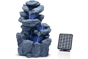 ‎VATCH Gartenbrunnen Solar für Outdoor mit Beleuchtung LED – Echter Wasserfall Felsenbrunnen Vintage Garten Brunnen Groß für Außen Gartendeko - Gartenteich Deko Vogelbad - Outdoor (Yosemite Fall - Grau)