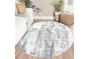 Famibay Tappeto rotondo per soggiorno, 150 cm, moderno, astratto, grigio, lavabile, per camera da letto, tappeto rotondo a pelo corto, antiscivolo, per sala da pranzo, camera dei bambini, corridoio