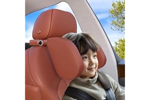 Goodatech Reposacabezas Coche Ajustable 360° Cuero Transpirable - Almohada de Viaje para Cabeza y Cuello, Adultos y Niños (Marrón)