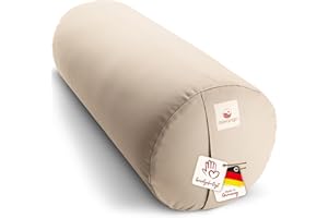 ‎NAVANGO navango® Yoga Bolster I Yoga Rolle handgefertigt in Deutschland I 24cm Durchmesser - 64cm Länge I Praktischer Tragegriff I 100% Dinkelspelz Füllung I Waschbarer Bezug 100% Baumwolle