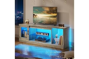 YITAHOME 148 cm TV Cabinet for TVs up to 65 Inches with 7 RGB LED 22 Modes Lights TVs Gaming Entertainment Centre, TV Lowboard with Adjustable Glass Shelves Stand for Living Room, Bedroom