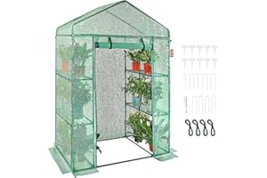 VEVOR Invernadero de Jardín 141x74,5x205 cm Carpa Lona de PE de Alta Resistencia para Plantas con 4 Estantes, Puerta y Ventanas Marco de Acero Montaje Fácil Ideal para Plantar Flores Almacenamiento