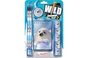 Deluxebase Wild Stationery Set – Baby Seal, 6 Piece School Supplies Set including Notebook, 2 Pencils, Ruler, Pencil Eraser and Sharpener, Fun Animal Stationery Gifts for Kids and Students.