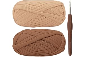 RENYIZ Lot de 2 pelotes de fil à crochet épais pour t-shirt avec crochet de 6 mm, parfait pour les projets de crochet, pour les débutants, tissu élastique adapté pour les loisirs créatifs