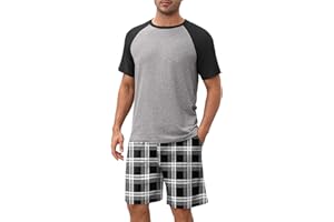Ekouaer Herren Schlafanzug Kurz Pyjama Sommer Zweiteilige Pyjamas mit Kurzarm und Schlafanzughose für Männer, S-XXL