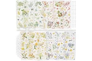 MAYPLOUS 4 confezioni Adesivo per album con fiori Adesivo pianificatore decorativo Adesivo farfalla pianta Adesivo estetico glitterato Goffratura in lamina d'argento per Creazione di carte Fatto a mano (Villa)